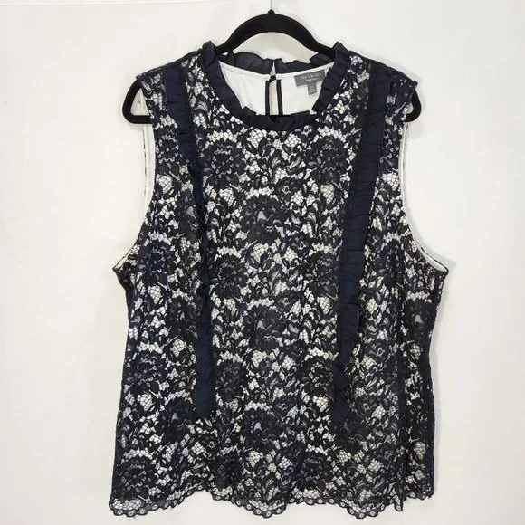 THE LIMITED Plus Sleeveless Ruffle Lace Top Size 2X Black/White Color LIKE NEW! - Picture 5 of 16